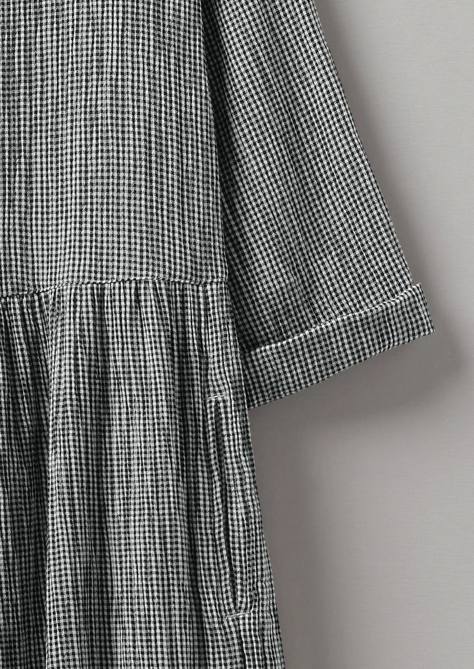 Freya Gingham Crinkle Cotton Dress | Black/Ecru