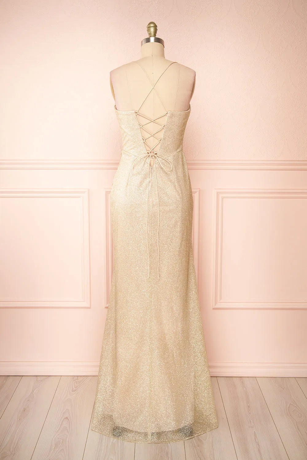 Frosti Champagne | Sparkly Cowl Neck Maxi Dress