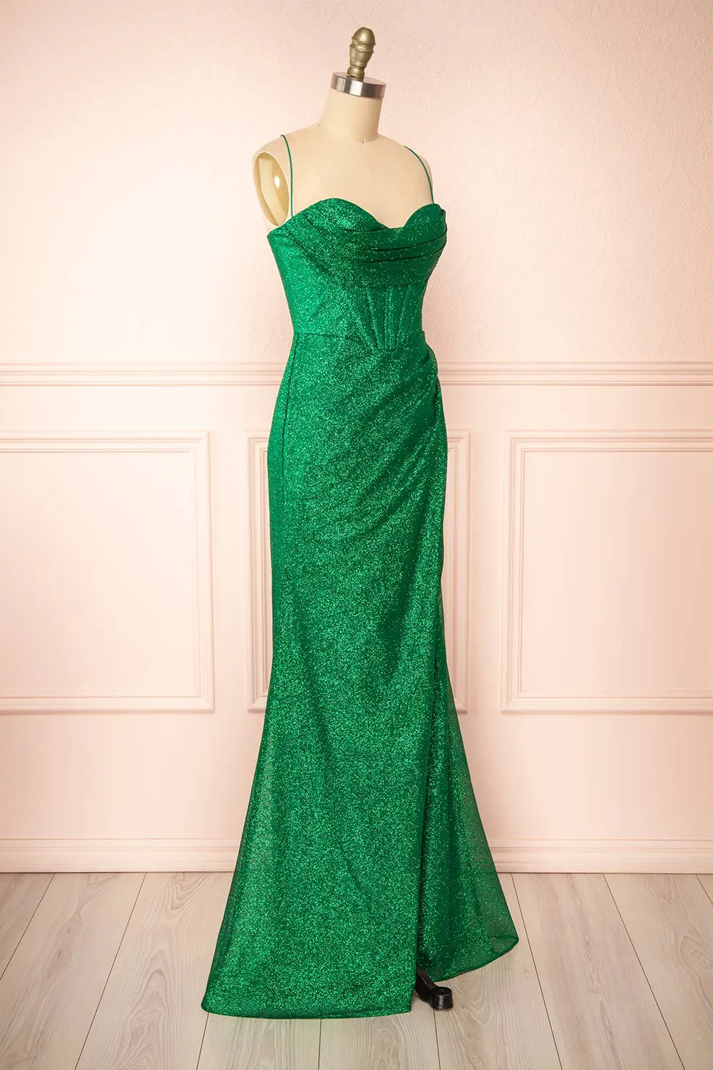 Frosti Green | Sparkly Cowl Neck Maxi Dress