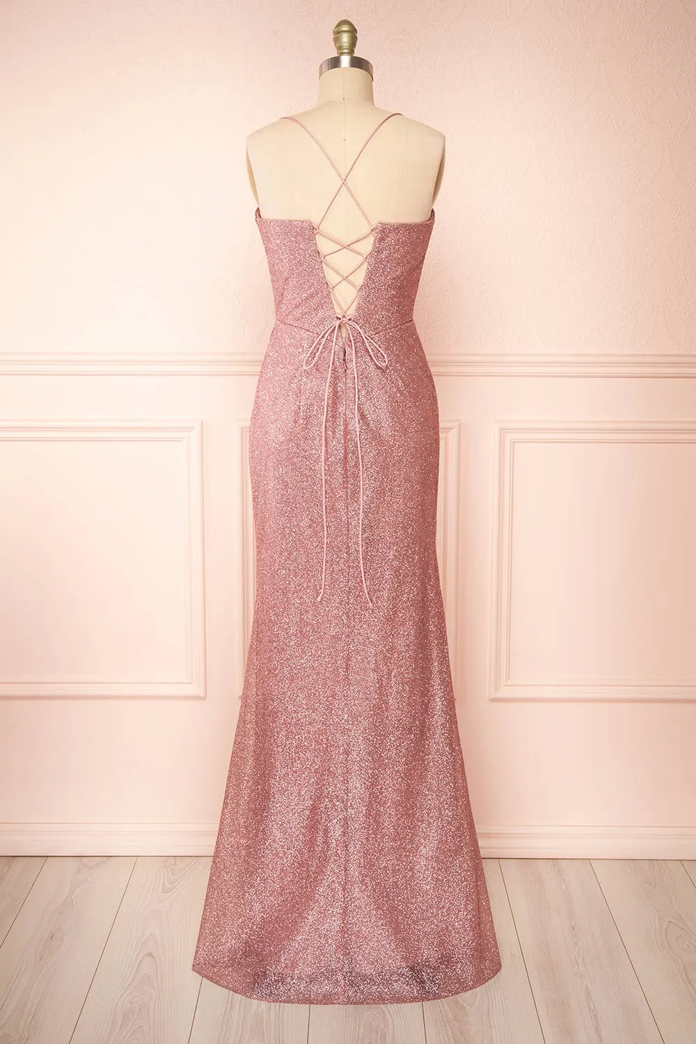 Frosti Mauve | Sparkly Cowl Neck Maxi Dress