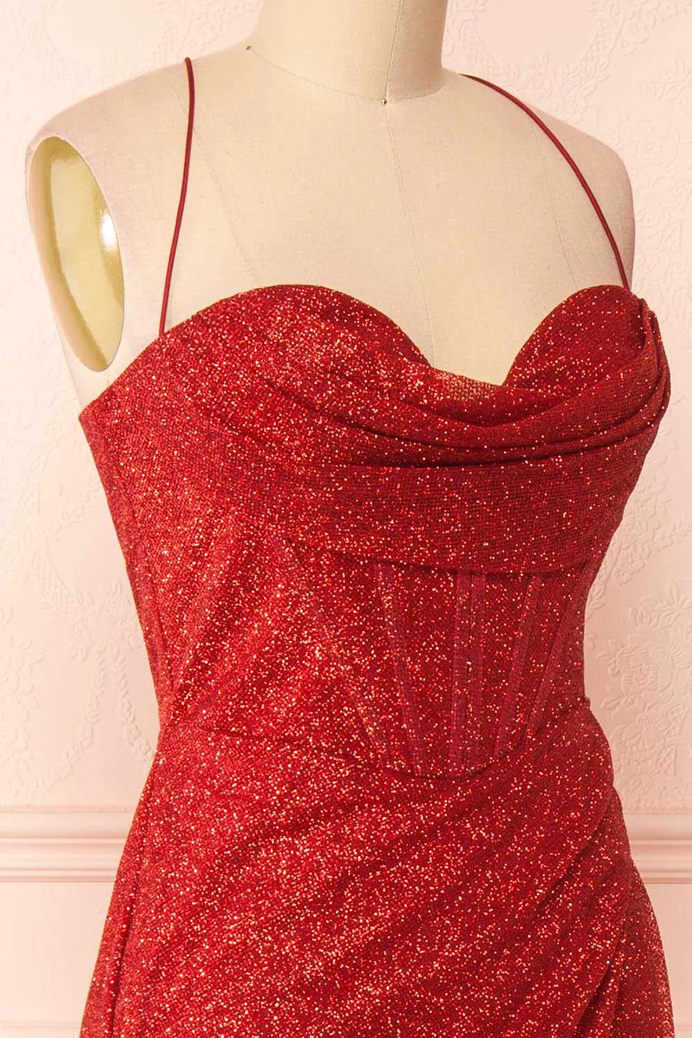 Frosti Red | Sparkly Cowl Neck Maxi Dress