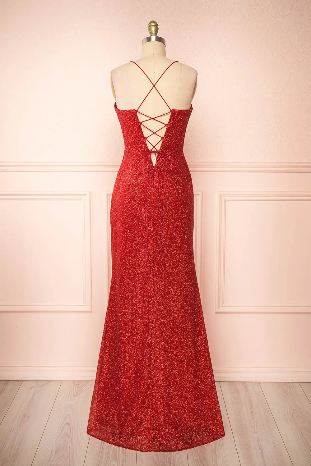 Frosti Red | Sparkly Cowl Neck Maxi Dress