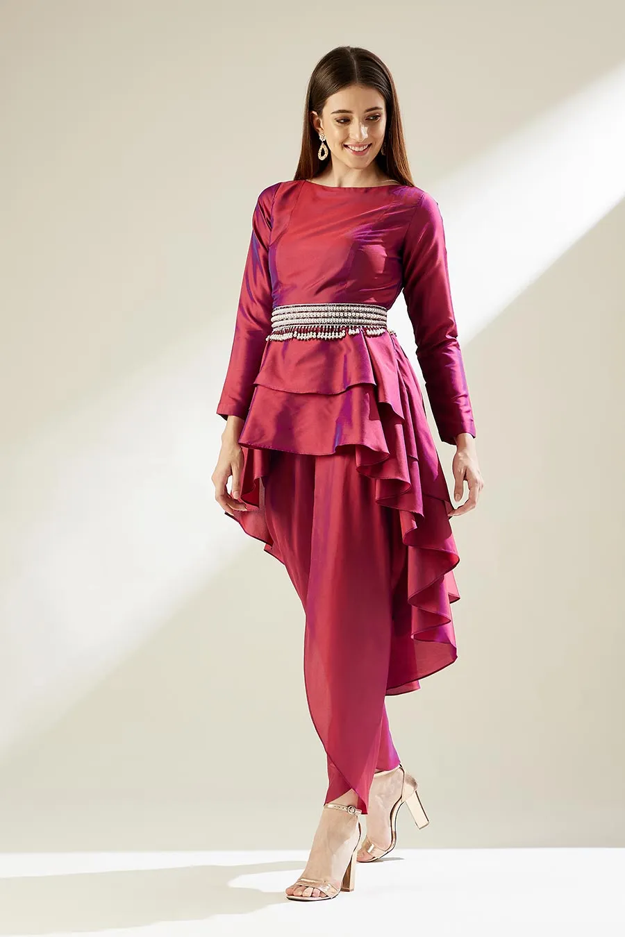 Fuchsia Co-Ord Set With Embellished Belt