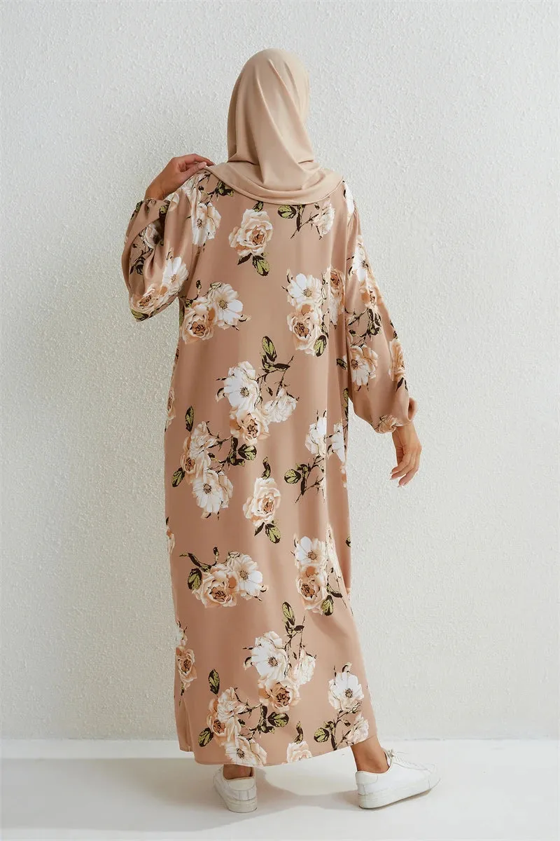 Full Sleeve Printed Floral Casual Long Maxi Dress