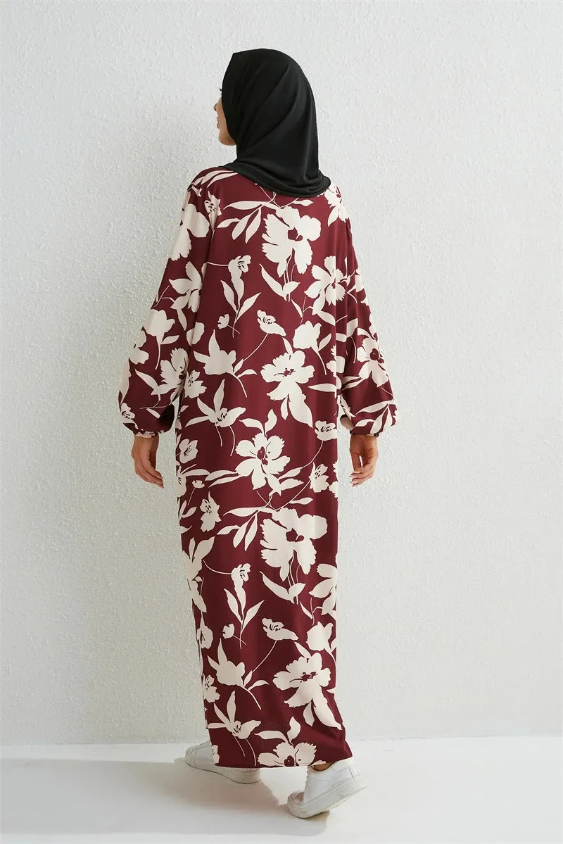 Full Sleeve Printed Floral Casual Long Maxi Dress