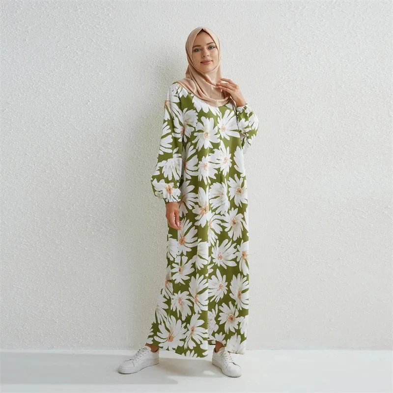 Full Sleeve Printed Floral Casual Long Maxi Dress