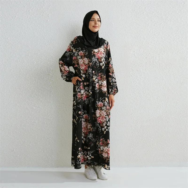 Full Sleeve Printed Floral Casual Long Maxi Dress