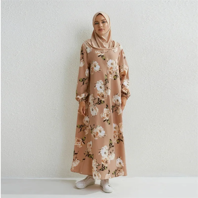 Full Sleeve Printed Floral Casual Long Maxi Dress