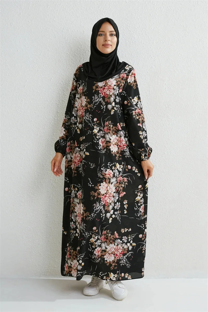 Full Sleeve Printed Floral Casual Long Maxi Dress