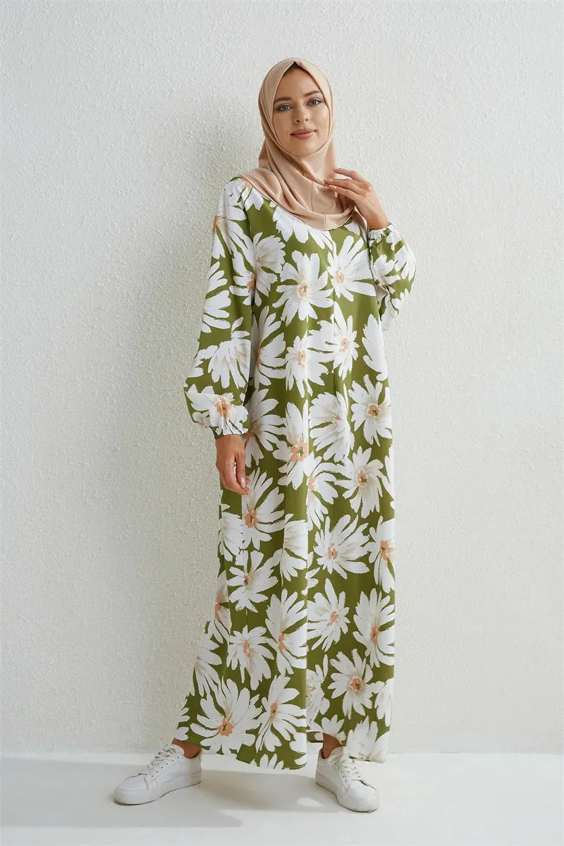 Full Sleeve Printed Floral Casual Long Maxi Dress