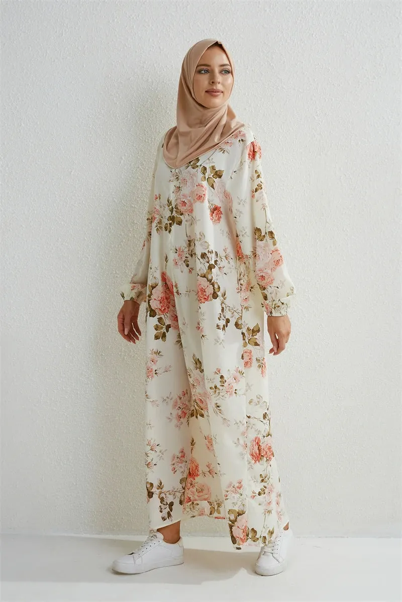 Full Sleeve Printed Floral Casual Long Maxi Dress