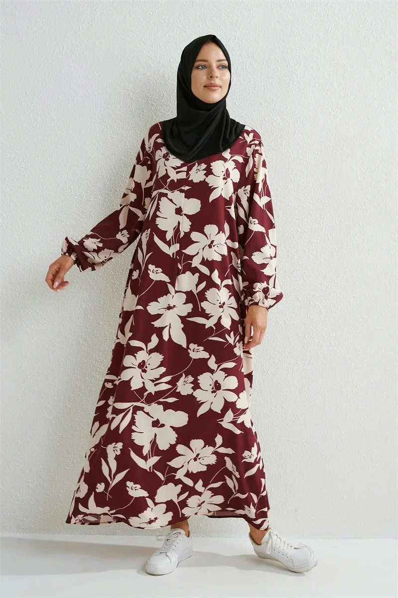 Full Sleeve Printed Floral Casual Long Maxi Dress