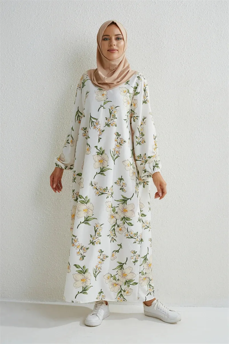 Full Sleeve Printed Floral Casual Long Maxi Dress