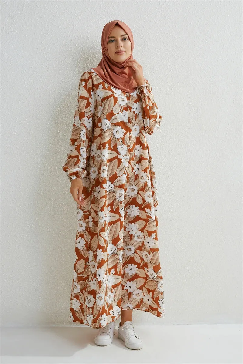 Full Sleeve Printed Floral Casual Long Maxi Dress