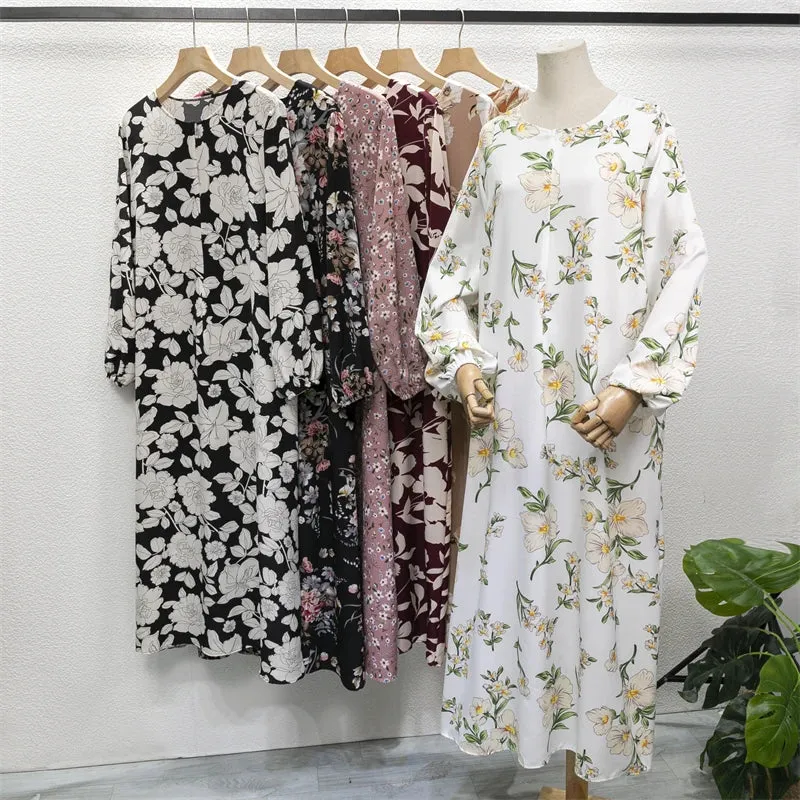 Full Sleeve Printed Floral Casual Long Maxi Dress