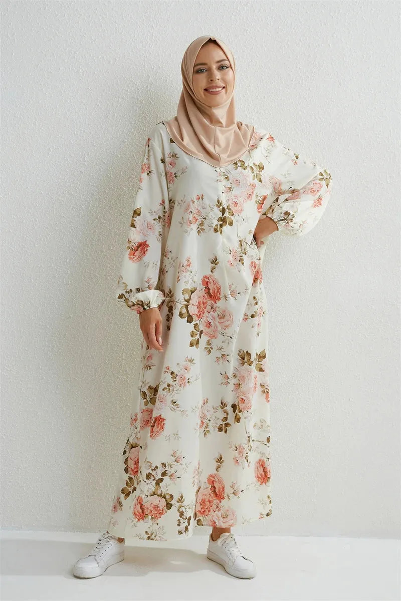 Full Sleeve Printed Floral Casual Long Maxi Dress