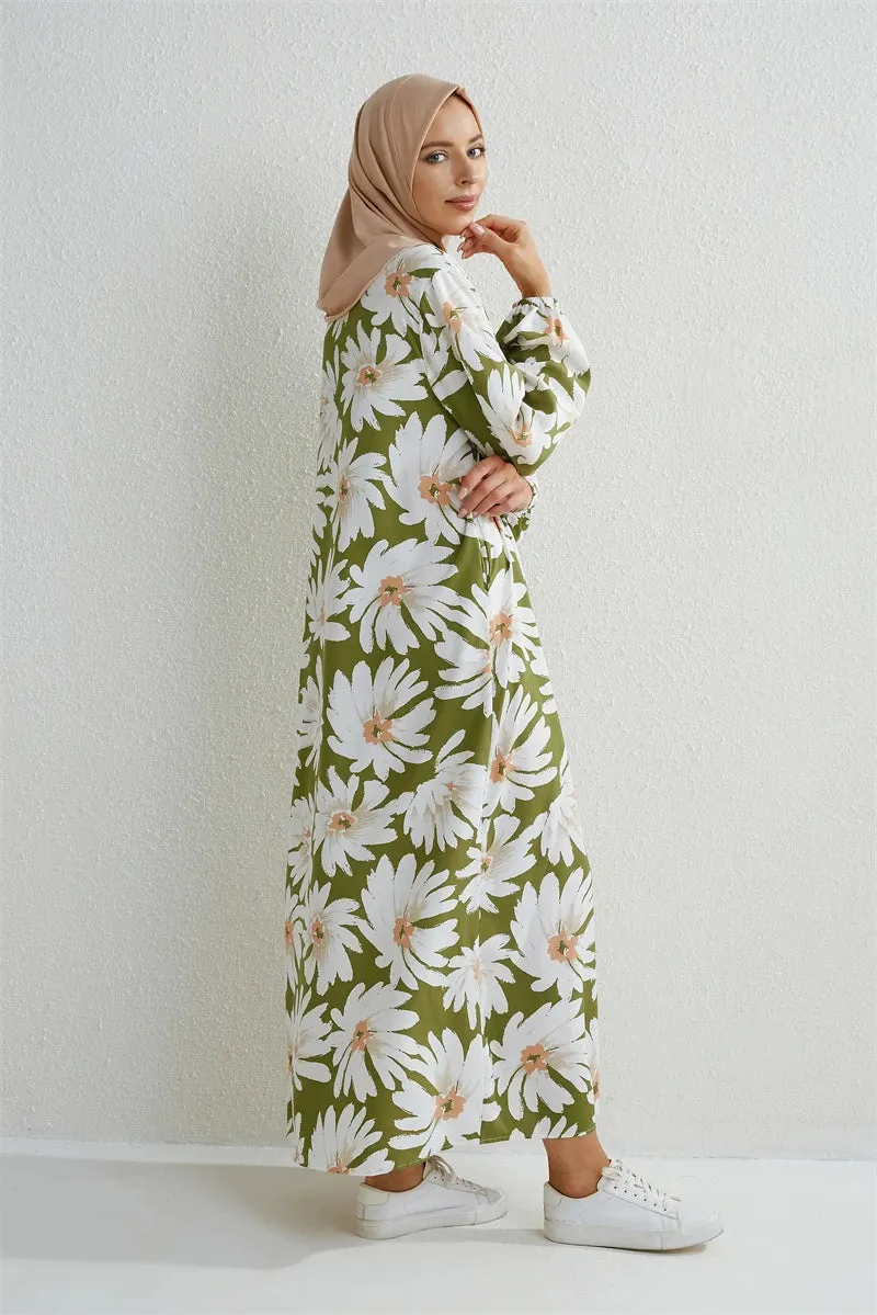 Full Sleeve Printed Floral Casual Long Maxi Dress