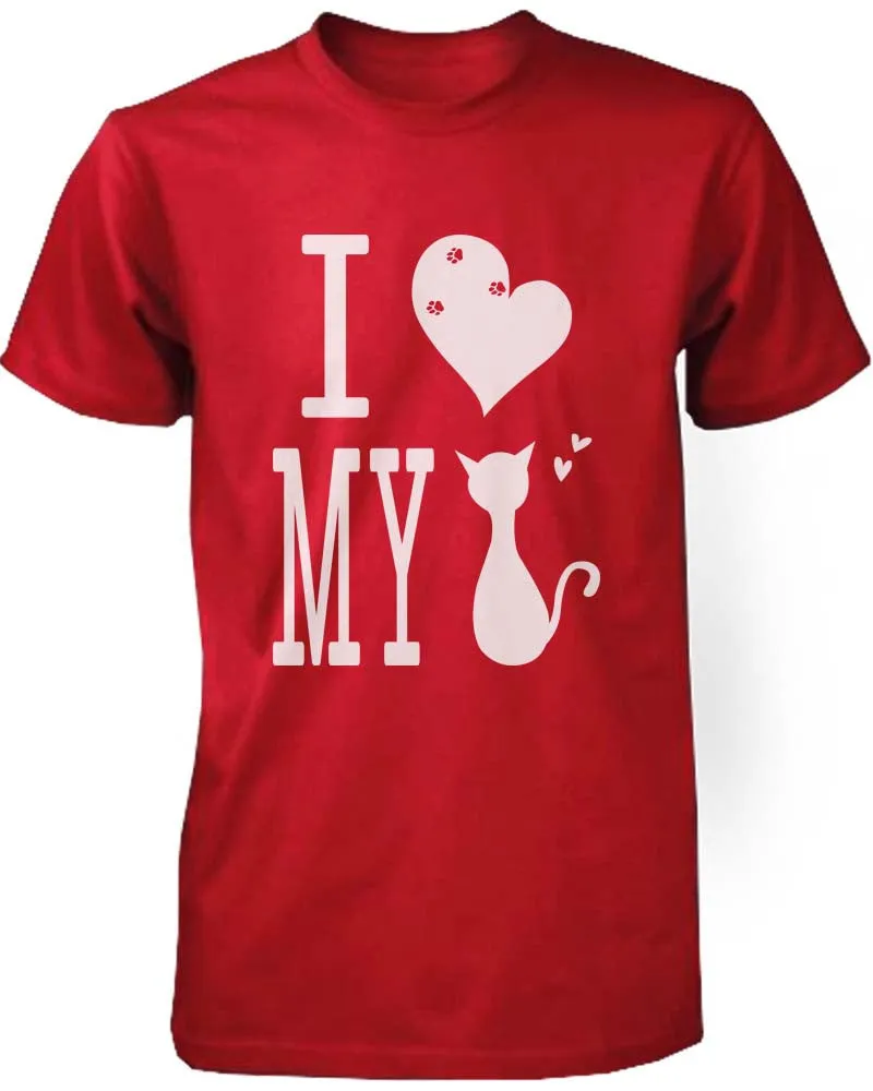 Funny Graphic Statement Womens Red T-shirt - I Love My Cat