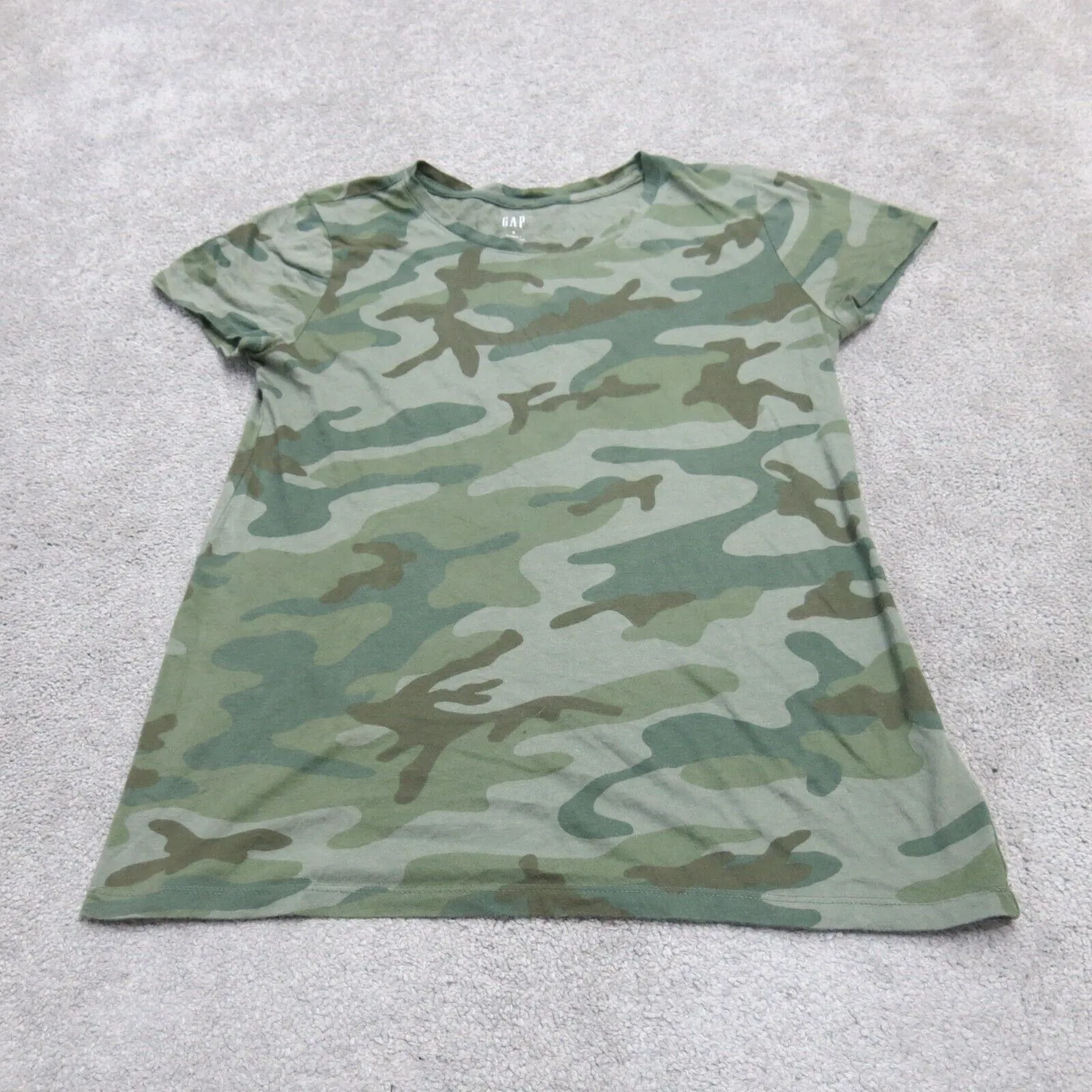 Gap Womens Favorite T Shirt Top Cap Sleeves Camouflage Green Gray Size Small