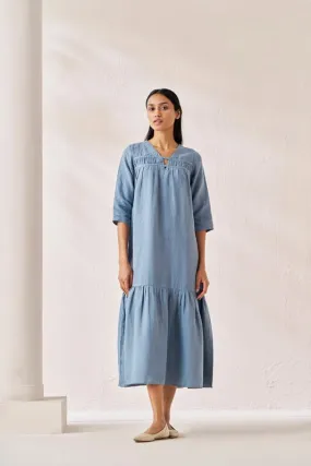 Gathered Neckline Long Dress Airforce Blue