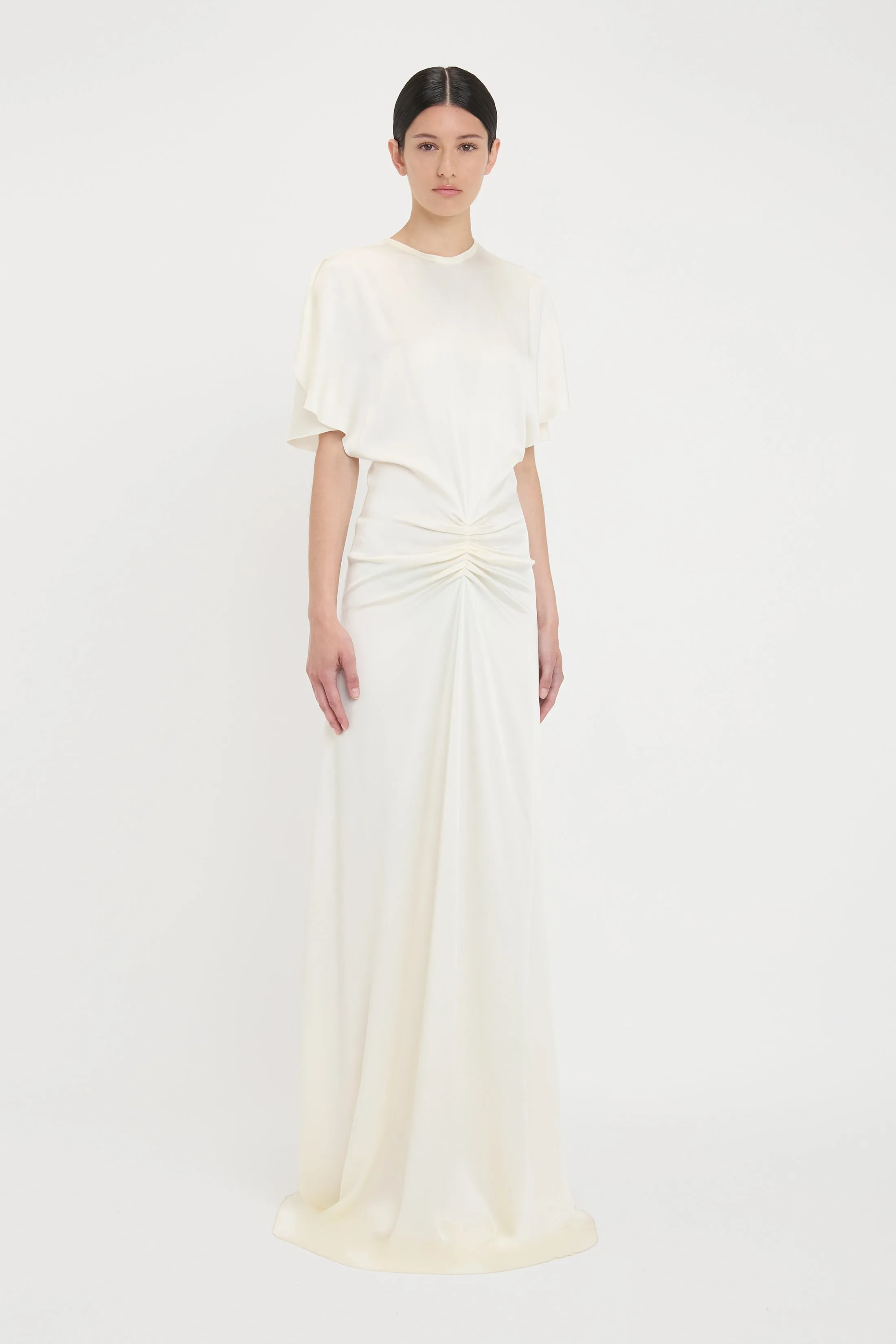 Gathered Waist Floor-Length Dress In Ivory