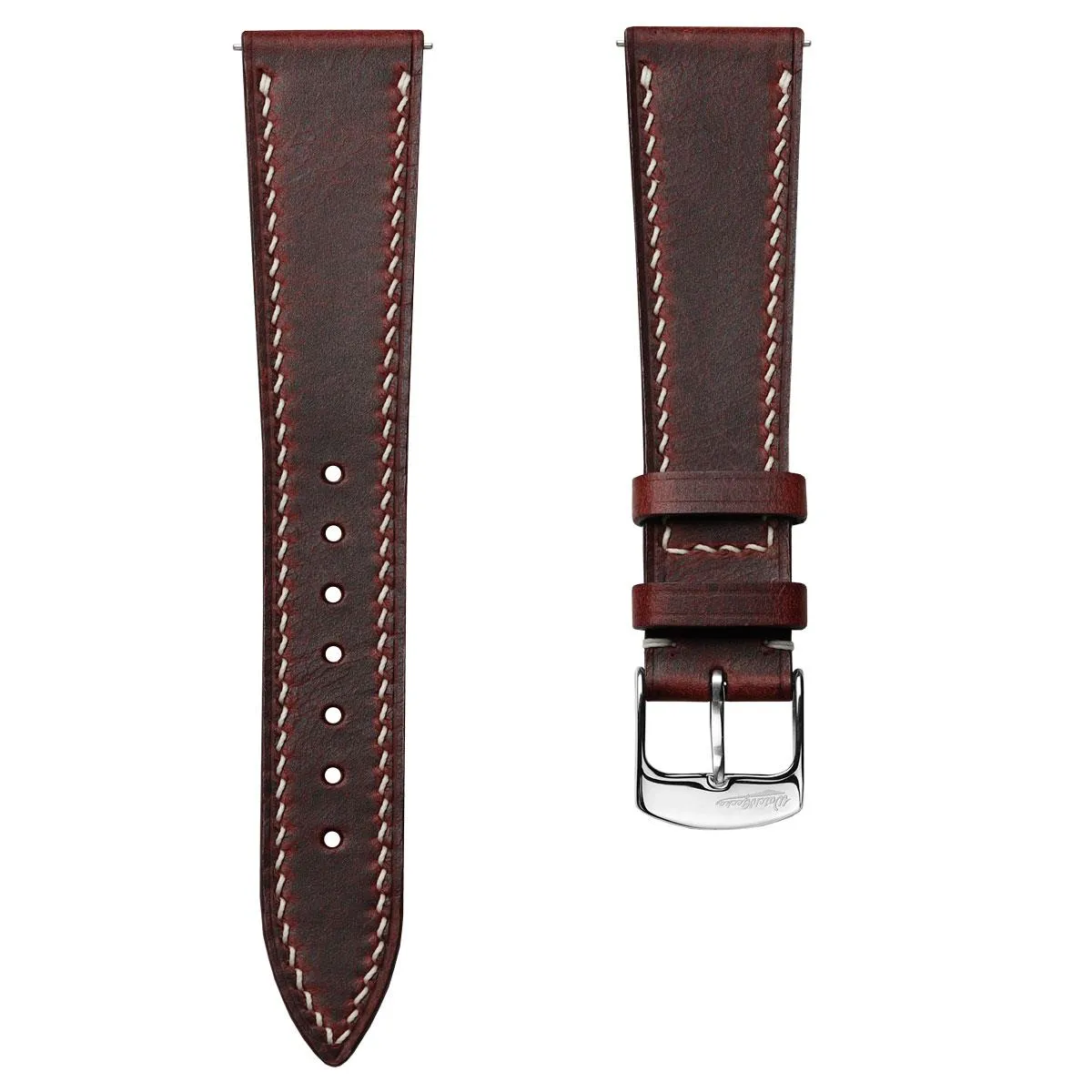 German Hand-Stitched Crazy Horse Leather Watch Strap - Bordeaux