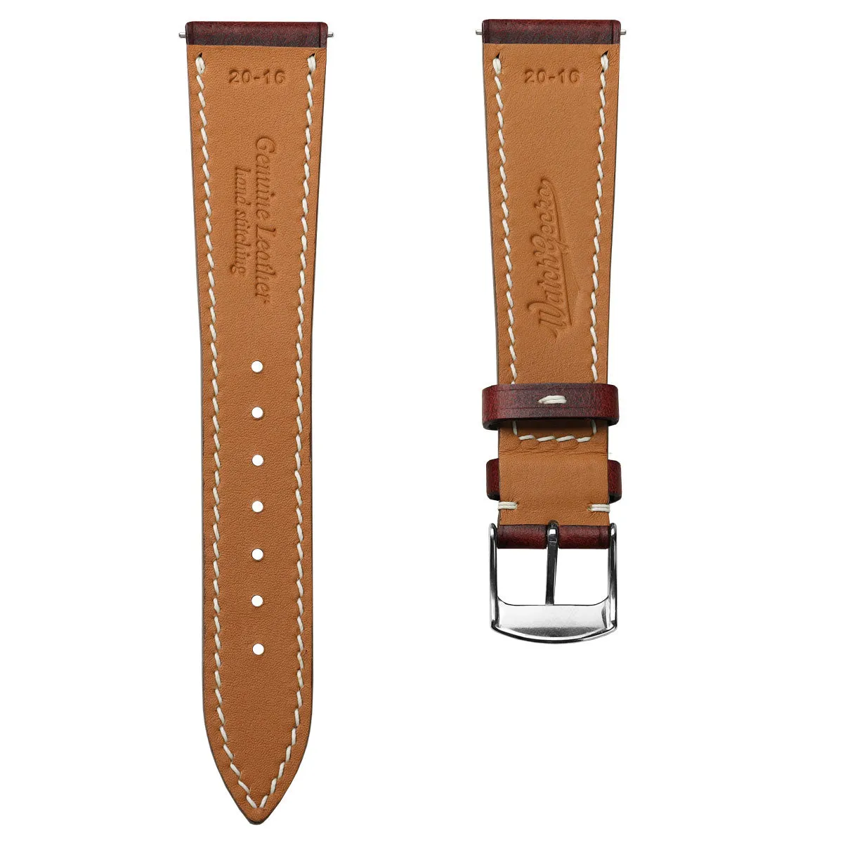 German Hand-Stitched Crazy Horse Leather Watch Strap - Bordeaux