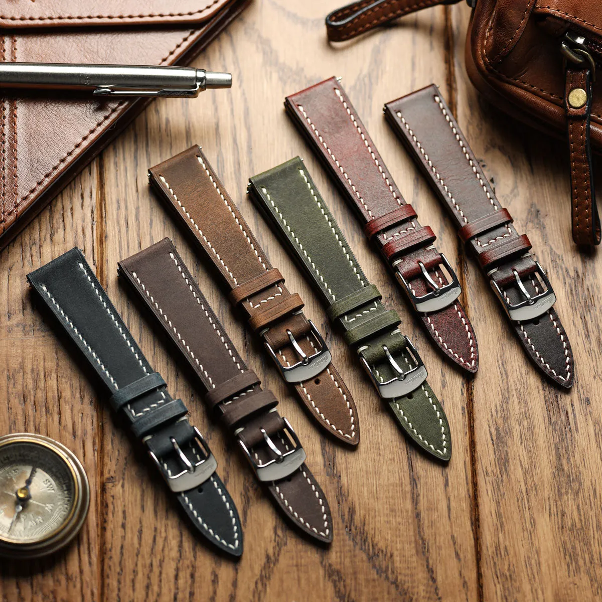 German Hand-Stitched Crazy Horse Leather Watch Strap - Chocolate Brown