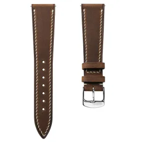 German Hand-Stitched Crazy Horse Leather Watch Strap - Light Brown