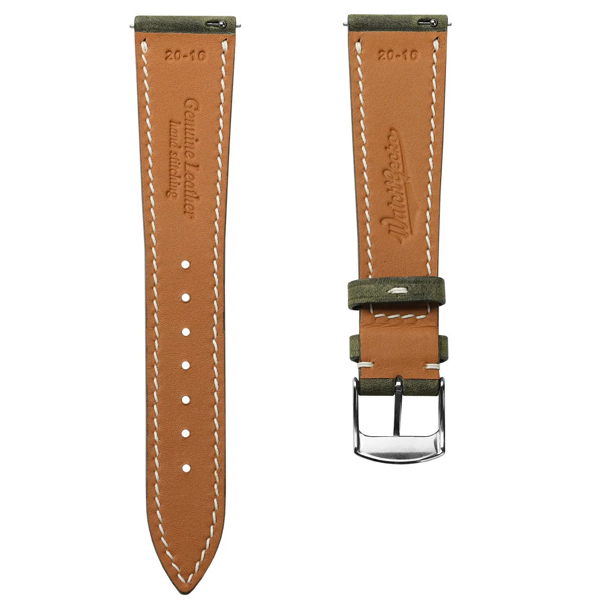 German Hand-Stitched Crazy Horse Leather Watch Strap - Olive Green