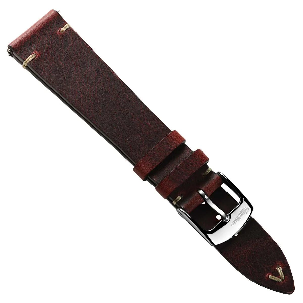 German V-Stitch Crazy Horse Leather Watch Strap - Bordeaux