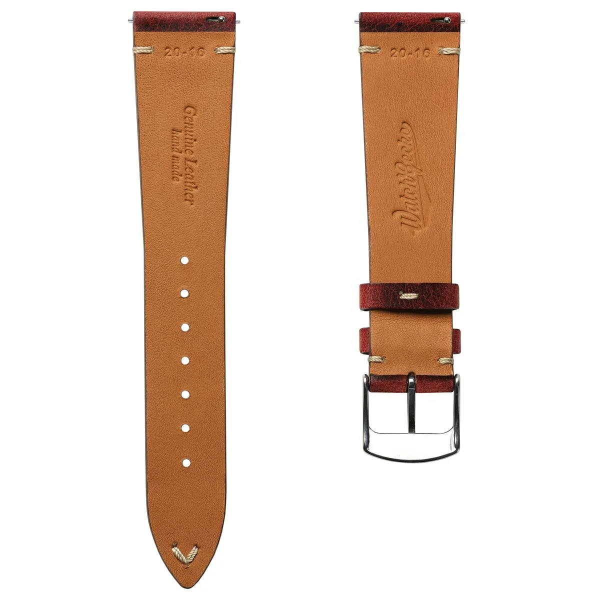 German V-Stitch Crazy Horse Leather Watch Strap - Bordeaux