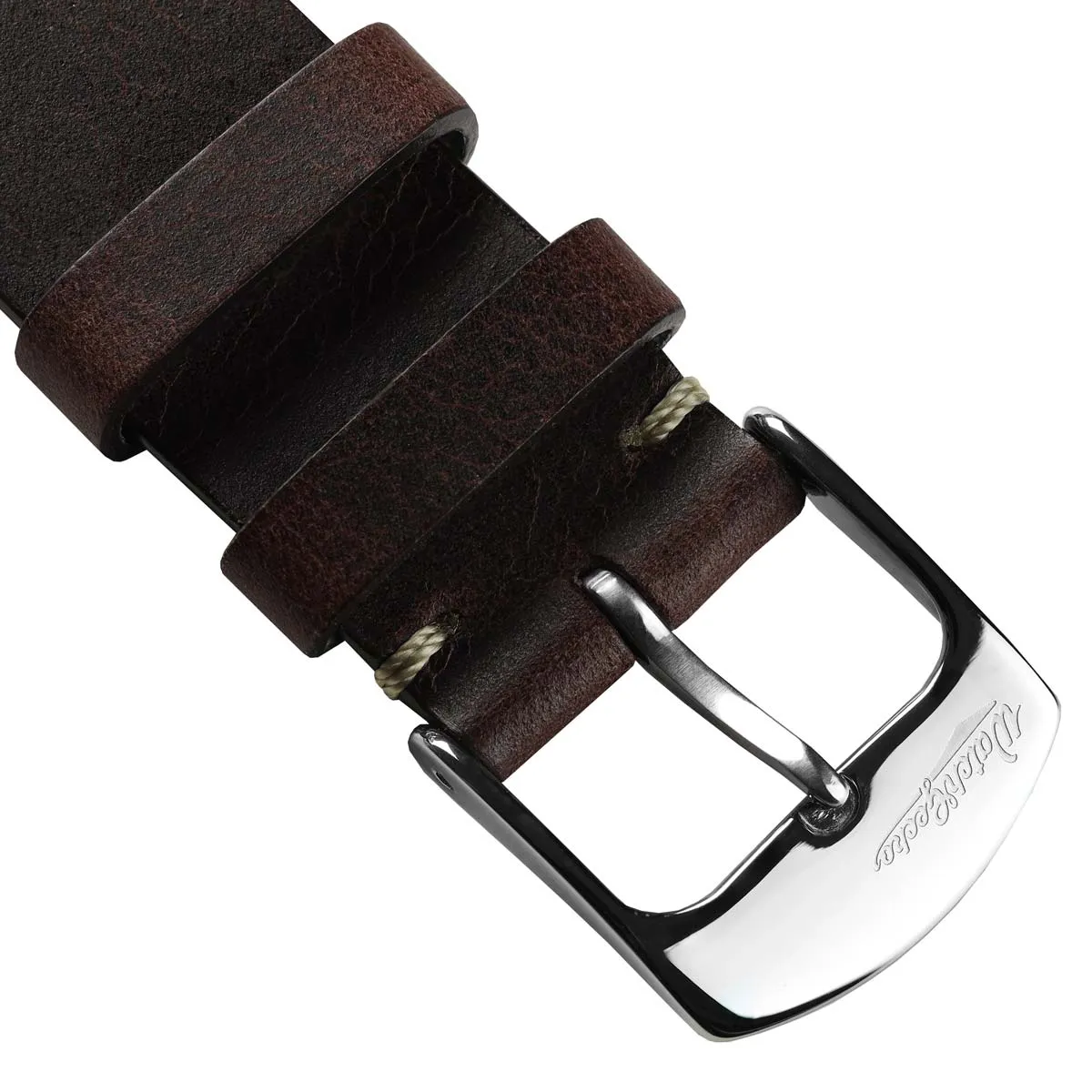 German V-Stitch Crazy Horse Leather Watch Strap - Chocolate Brown