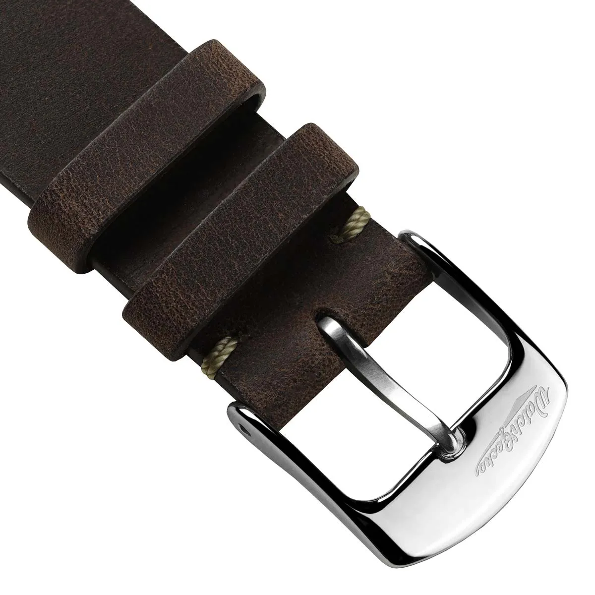 German V-Stitch Crazy Horse Leather Watch Strap - Dark Brown