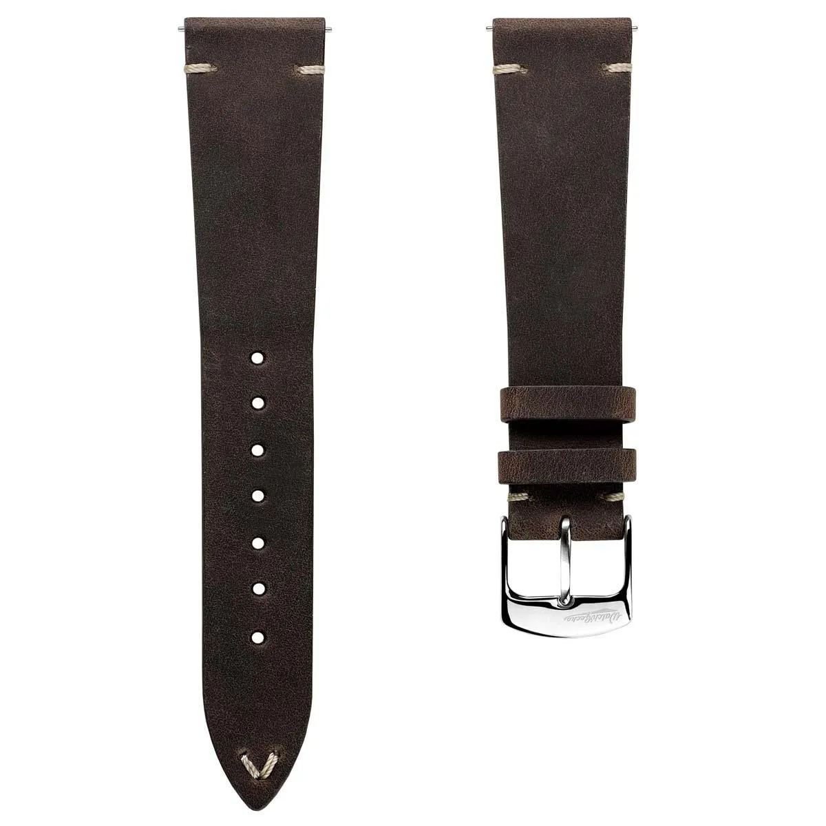 German V-Stitch Crazy Horse Leather Watch Strap - Dark Brown