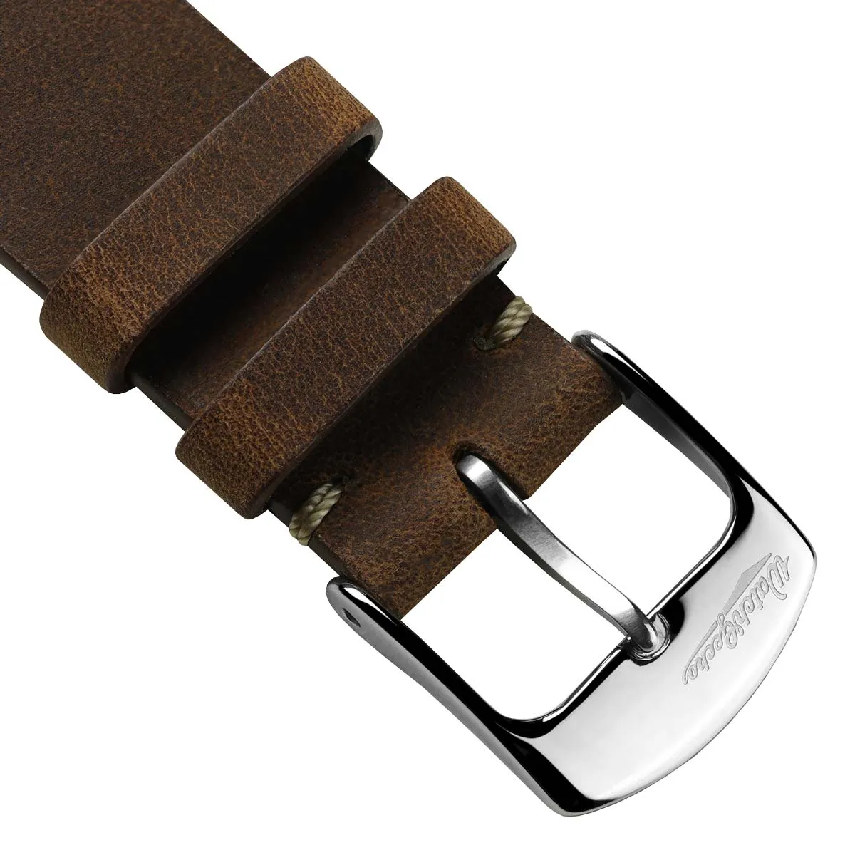 German V-Stitch Crazy Horse Leather Watch Strap - Light Brown