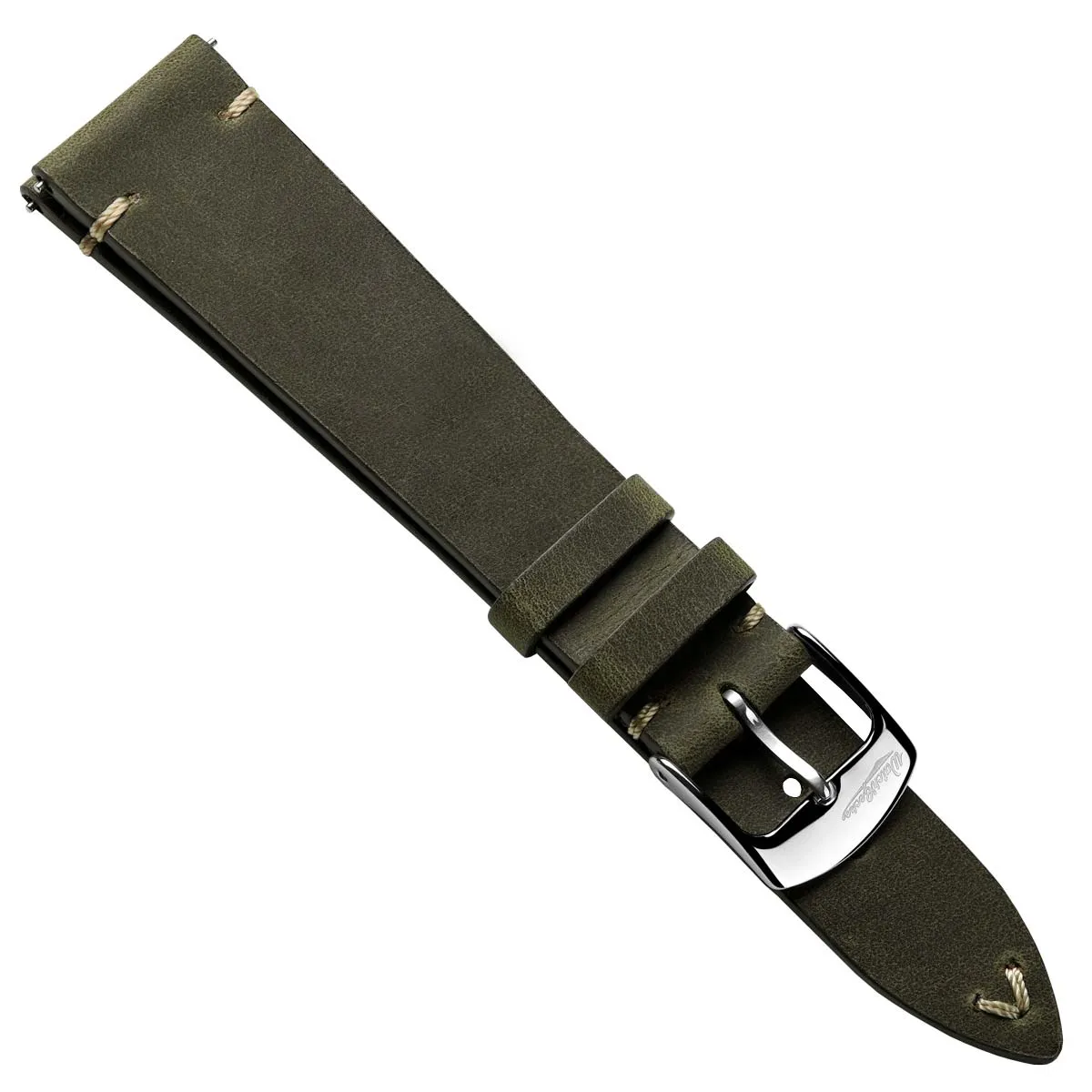 German V-Stitch Crazy Horse Leather Watch Strap - Olive Green