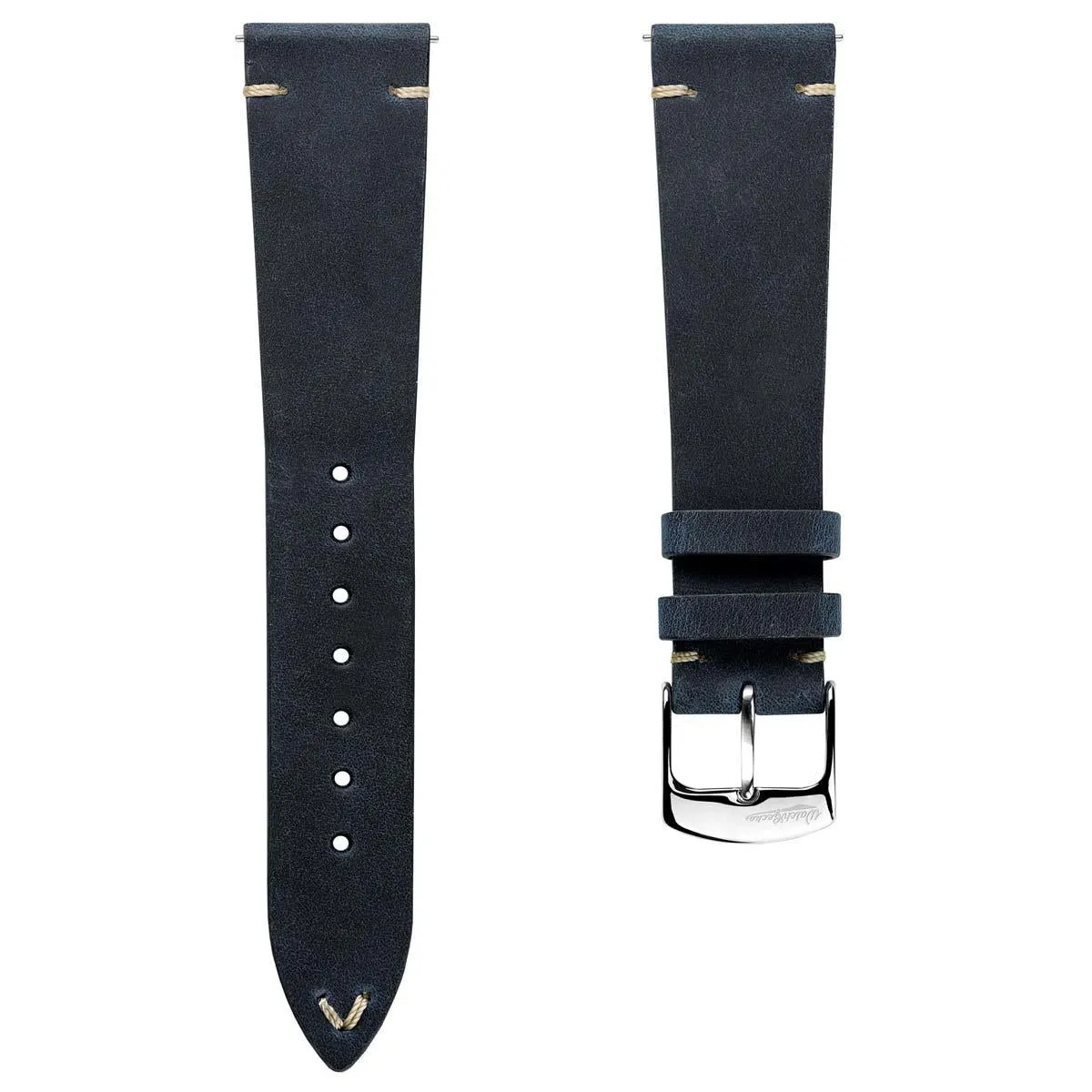 German V-Stitch Crazy Horse Leather Watch Strap - Peacock Blue