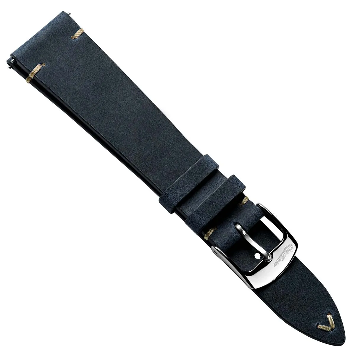 German V-Stitch Crazy Horse Leather Watch Strap - Peacock Blue