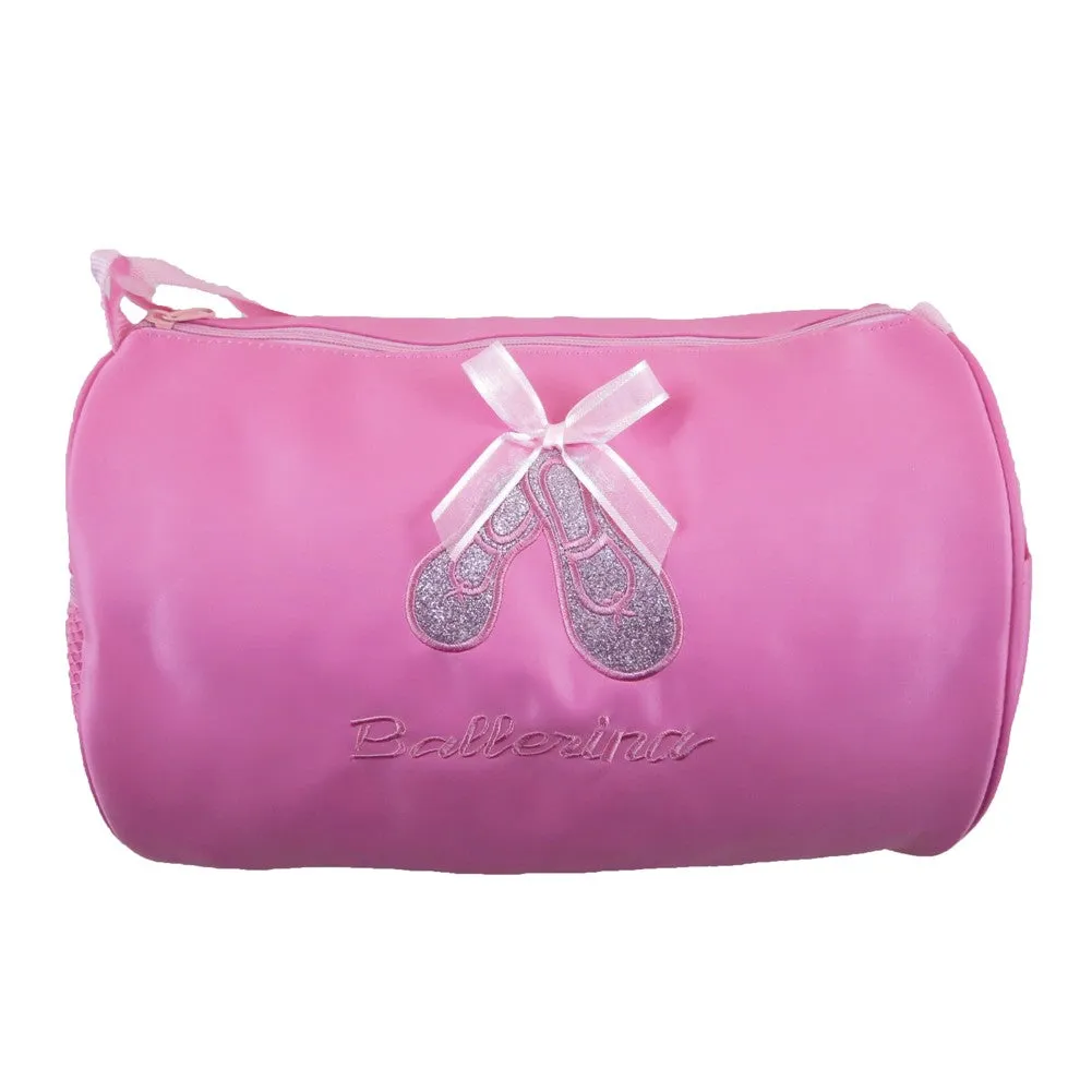 Girls Pink Sparkle Ballet Shoes Bow "Ballerina" Duffle