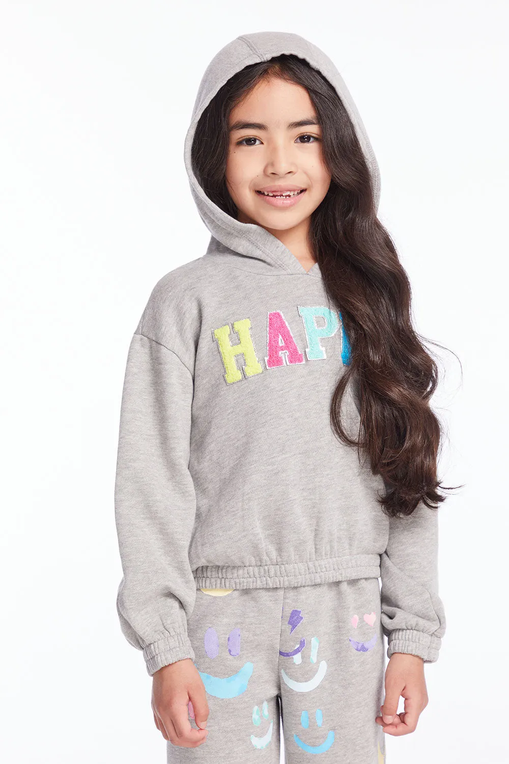 Glitter Smiley Girls Pullover Hoodie