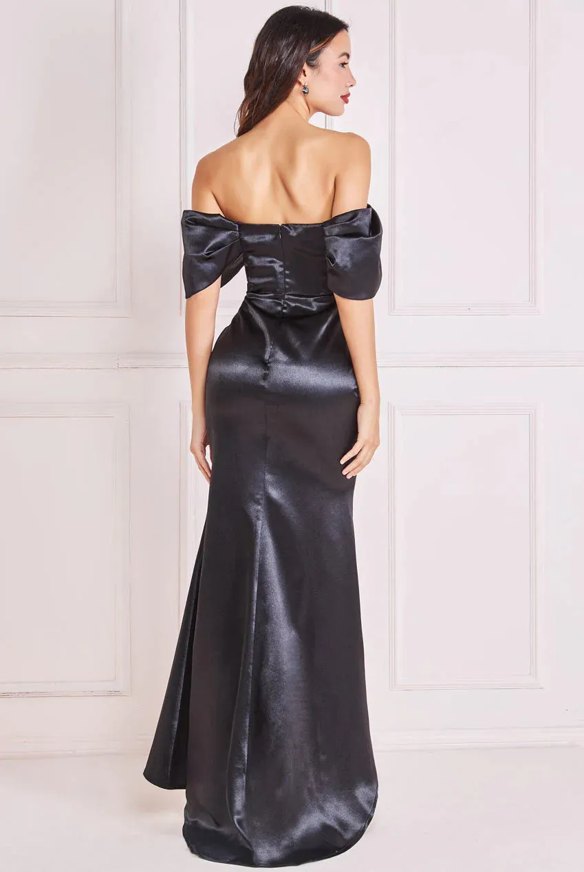 Goddiva Off Shoulder Satin Maxi With V Neck