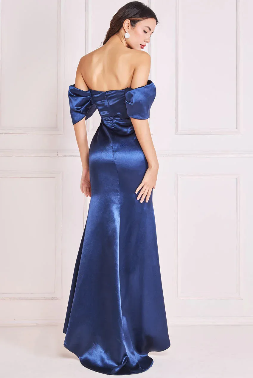 Goddiva Off Shoulder Satin Maxi With V Neck