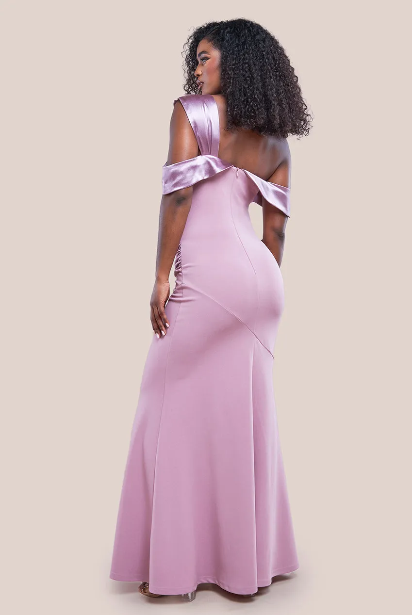 Goddiva One Shoulder Satin Band Maxi Dress - Rose Pink