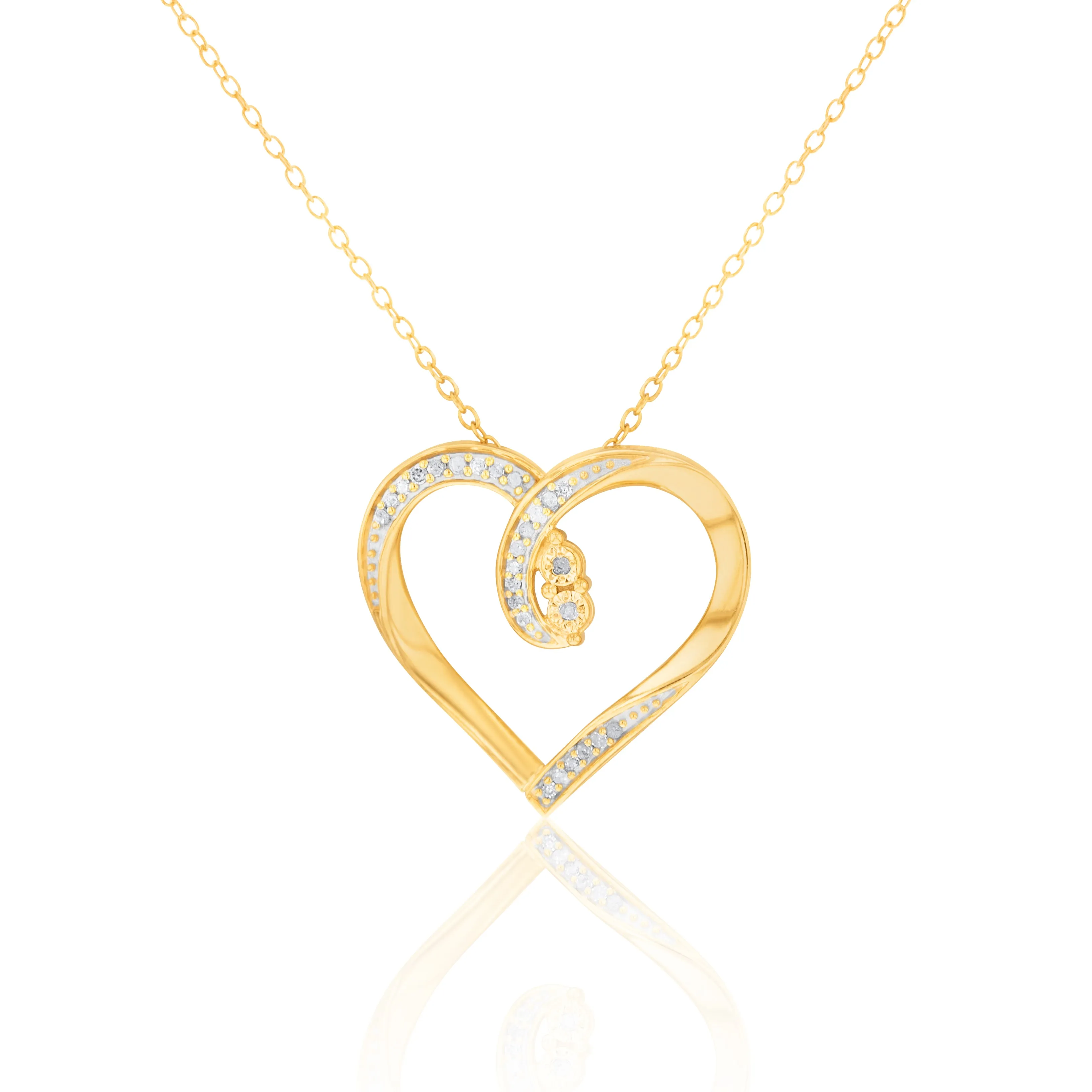 Gold Plated Sterling Silver Diamond Heart Pendant on 45cm Chain