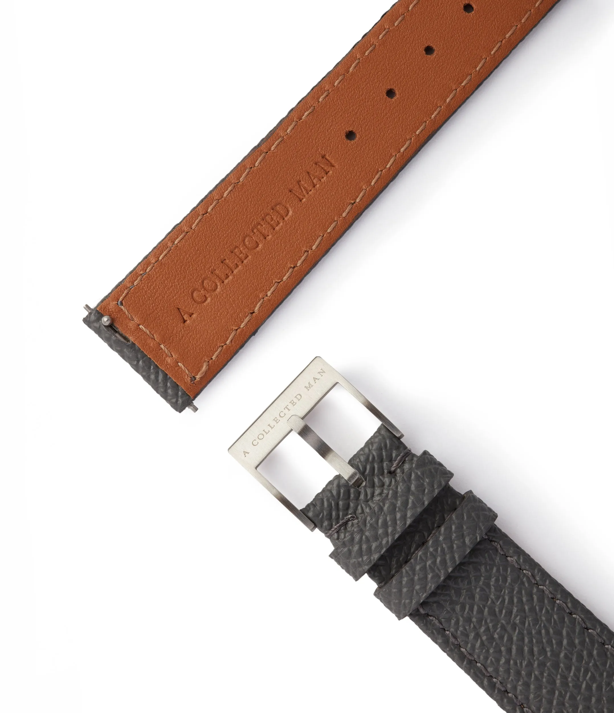 grained leather boxed stitch strap