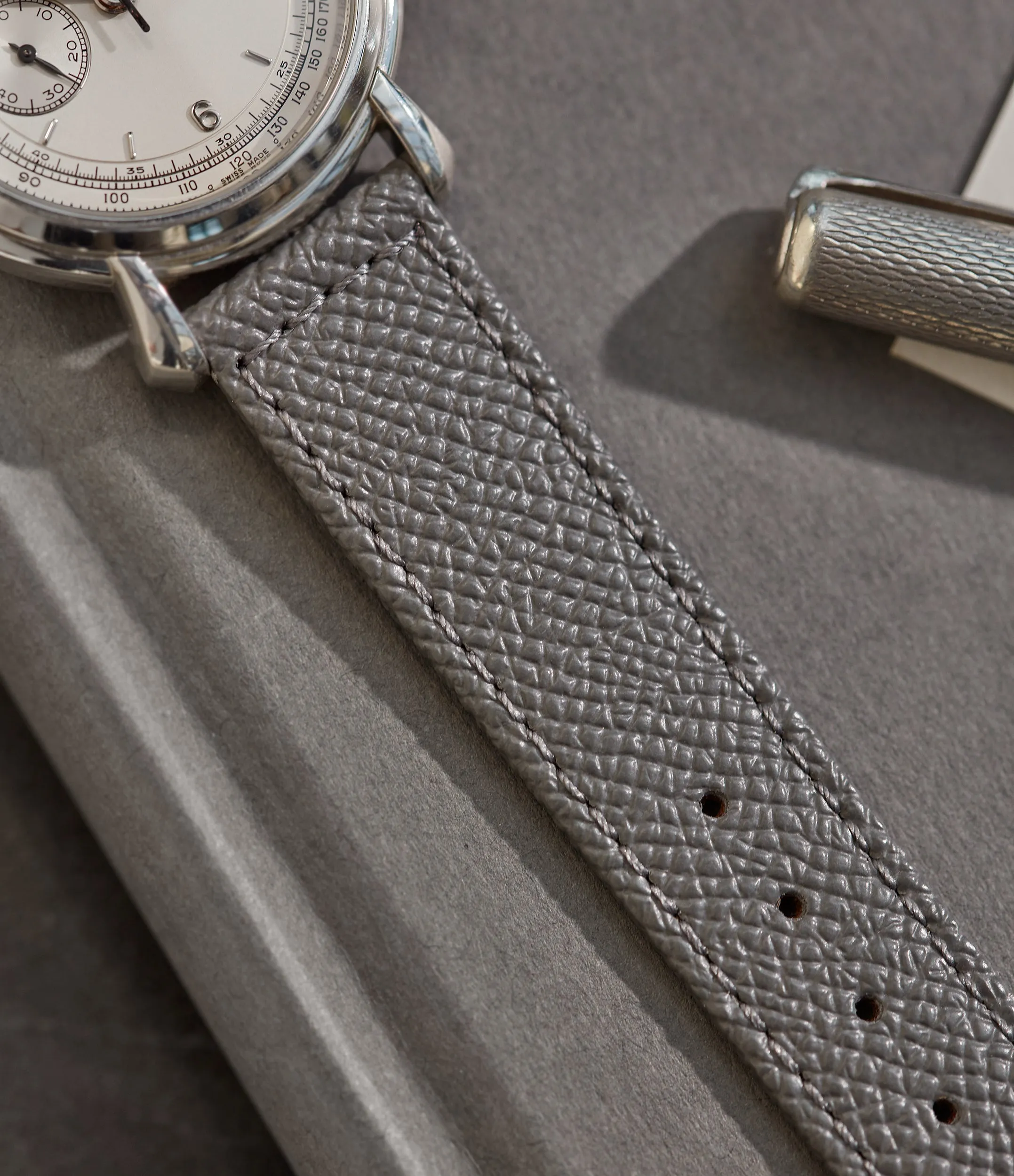 grained leather boxed stitch strap