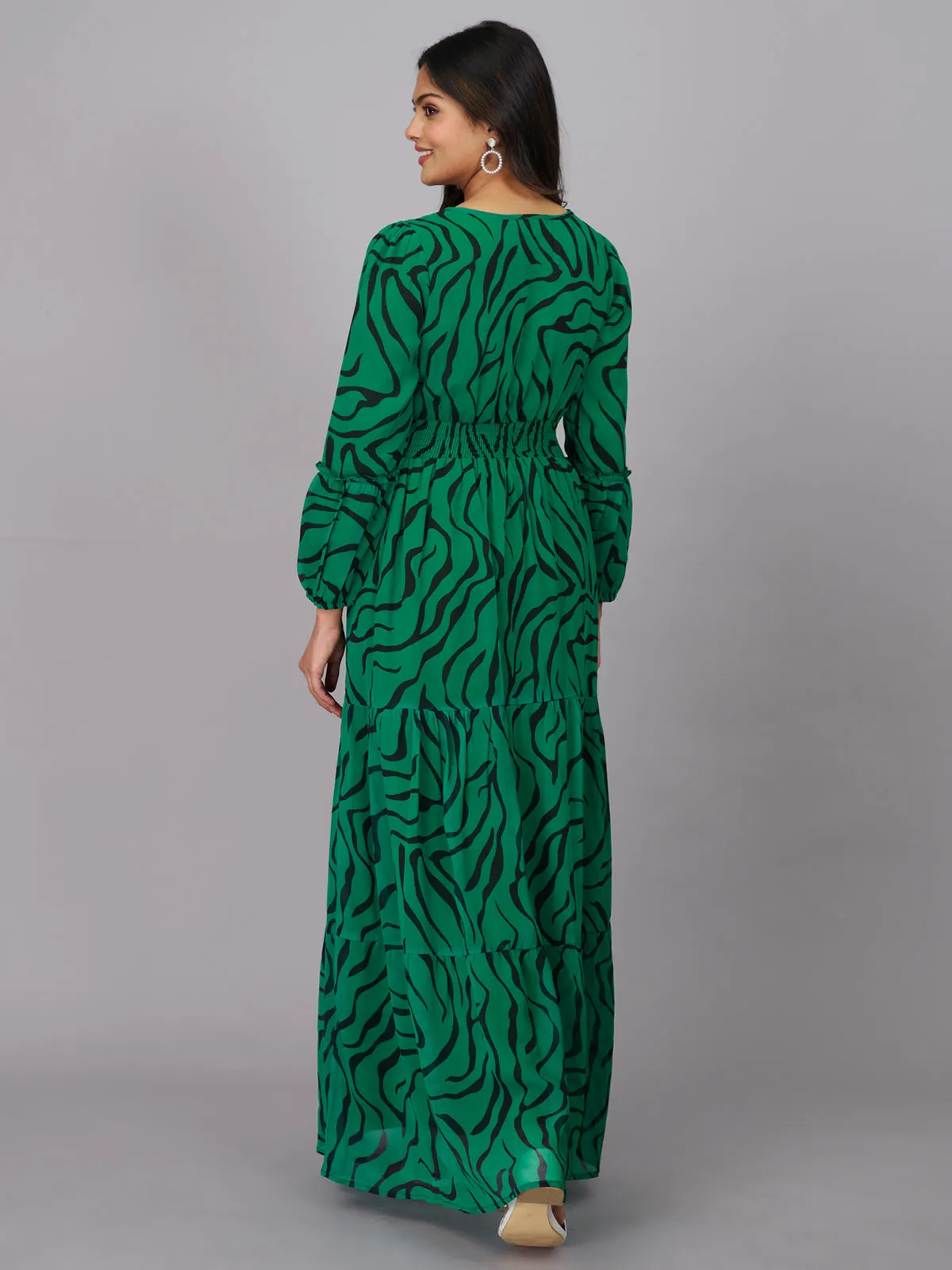 Green and Black Abstract Print Dress (GBKU5239)