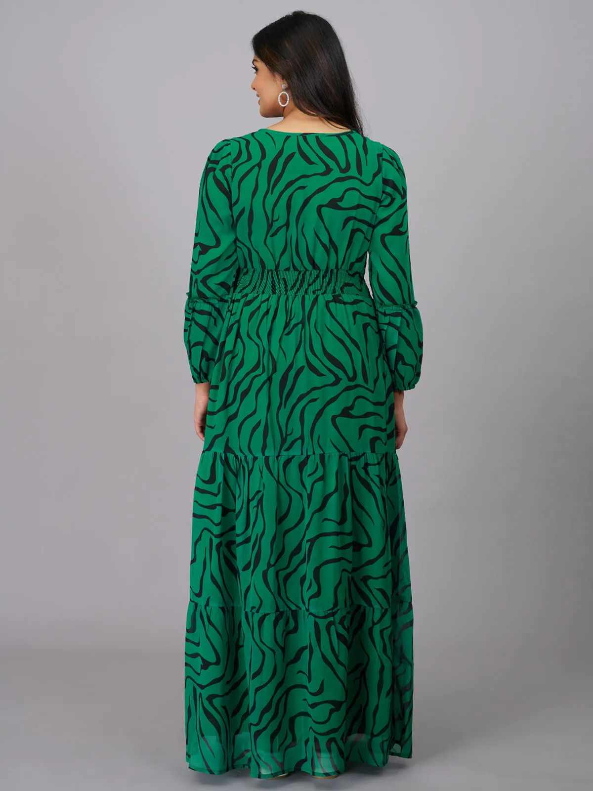 Green and Black Abstract Print Dress (GBKU5239)