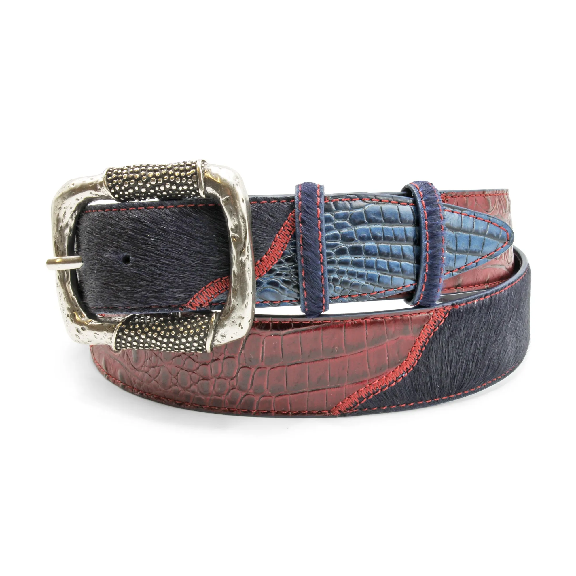 Greystoke Triple Navy/Burgundy Mix Centre Prong Belt